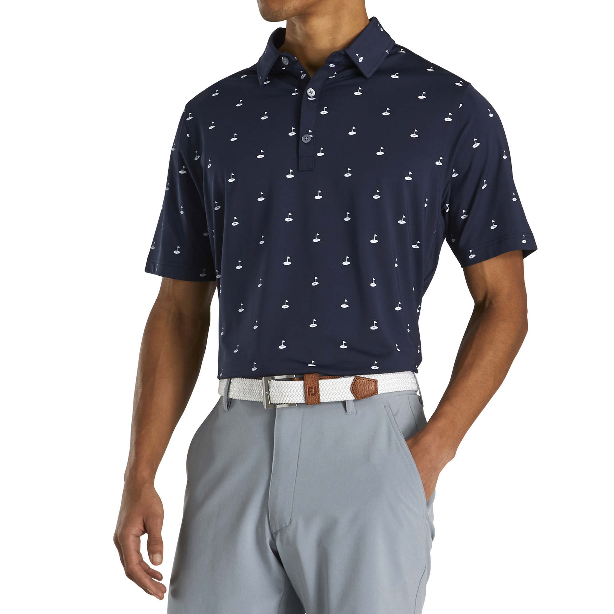 Athletic Fit Lisle Golf Print Self Collar