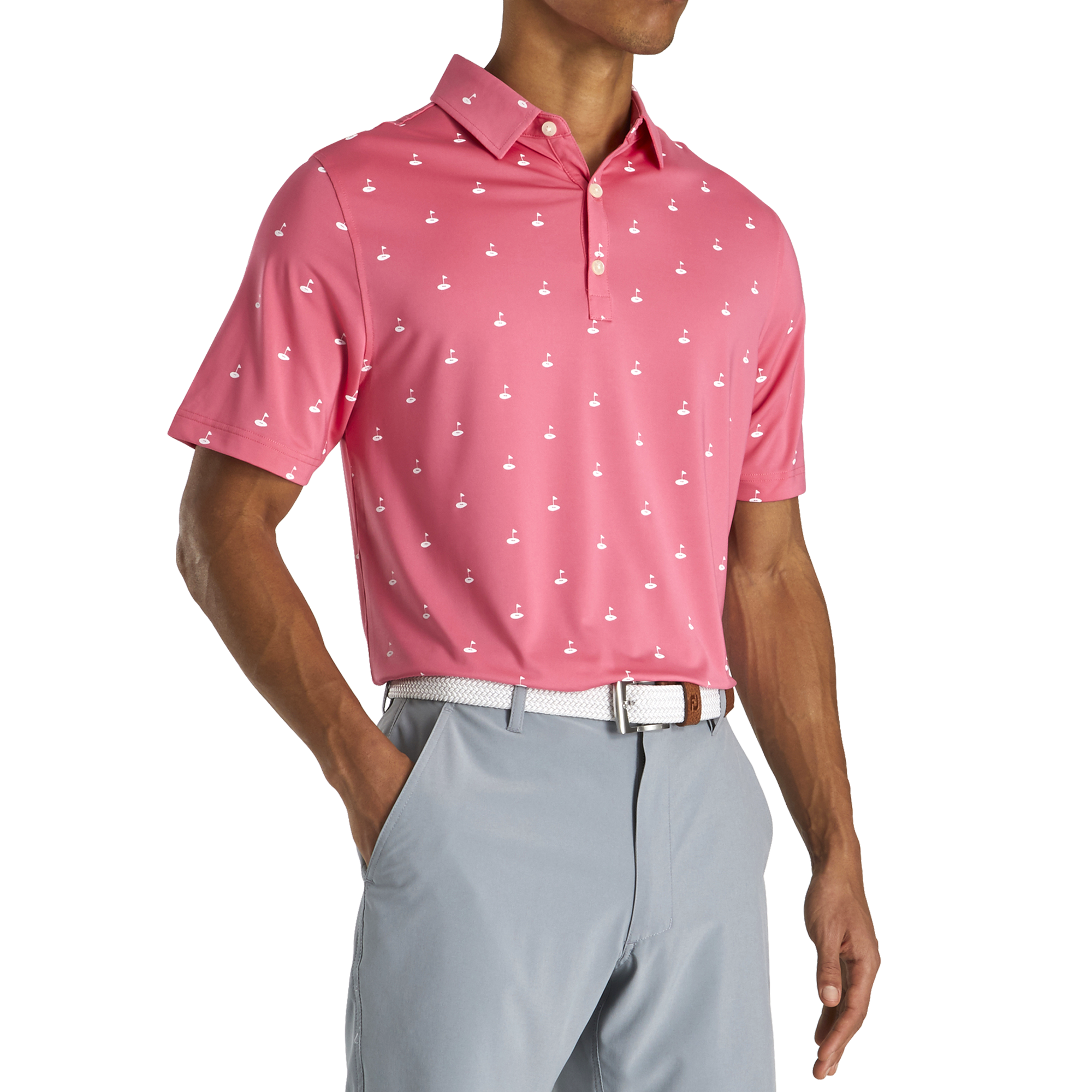 Athletic Fit Lisle Golf Print Self Collar