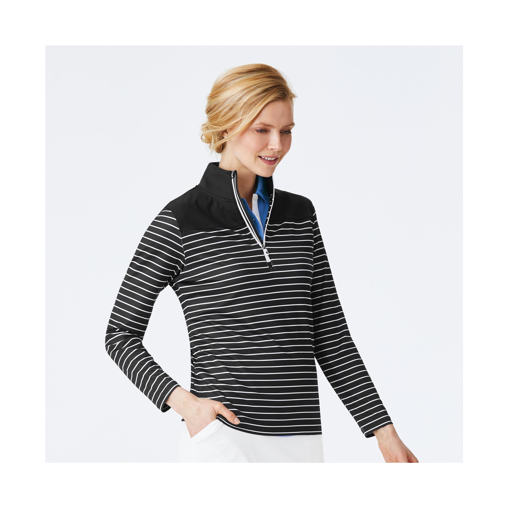 Half-Zip Stripe + Solid Yoke Women