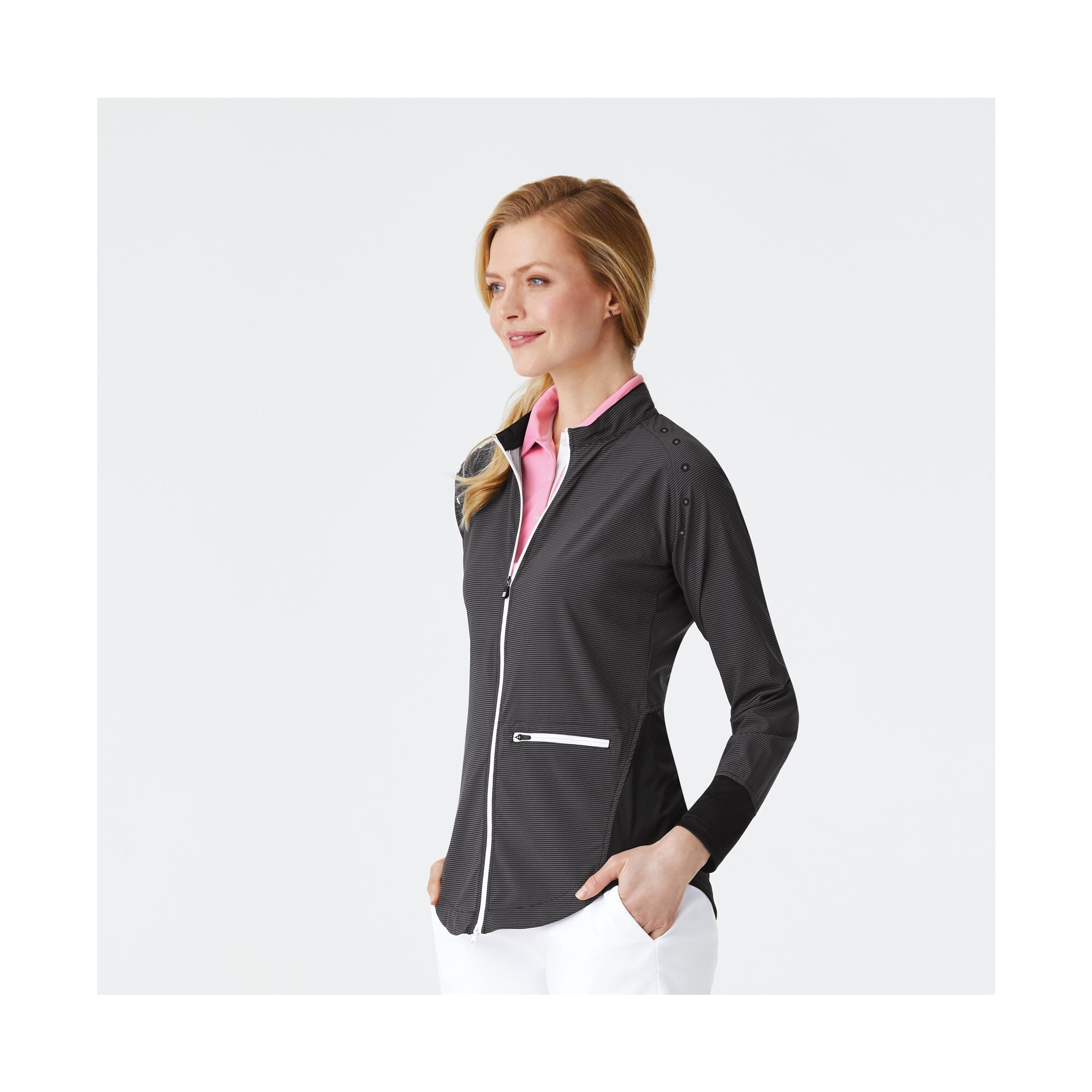 Full-Zip Woven + Knit Panels Women