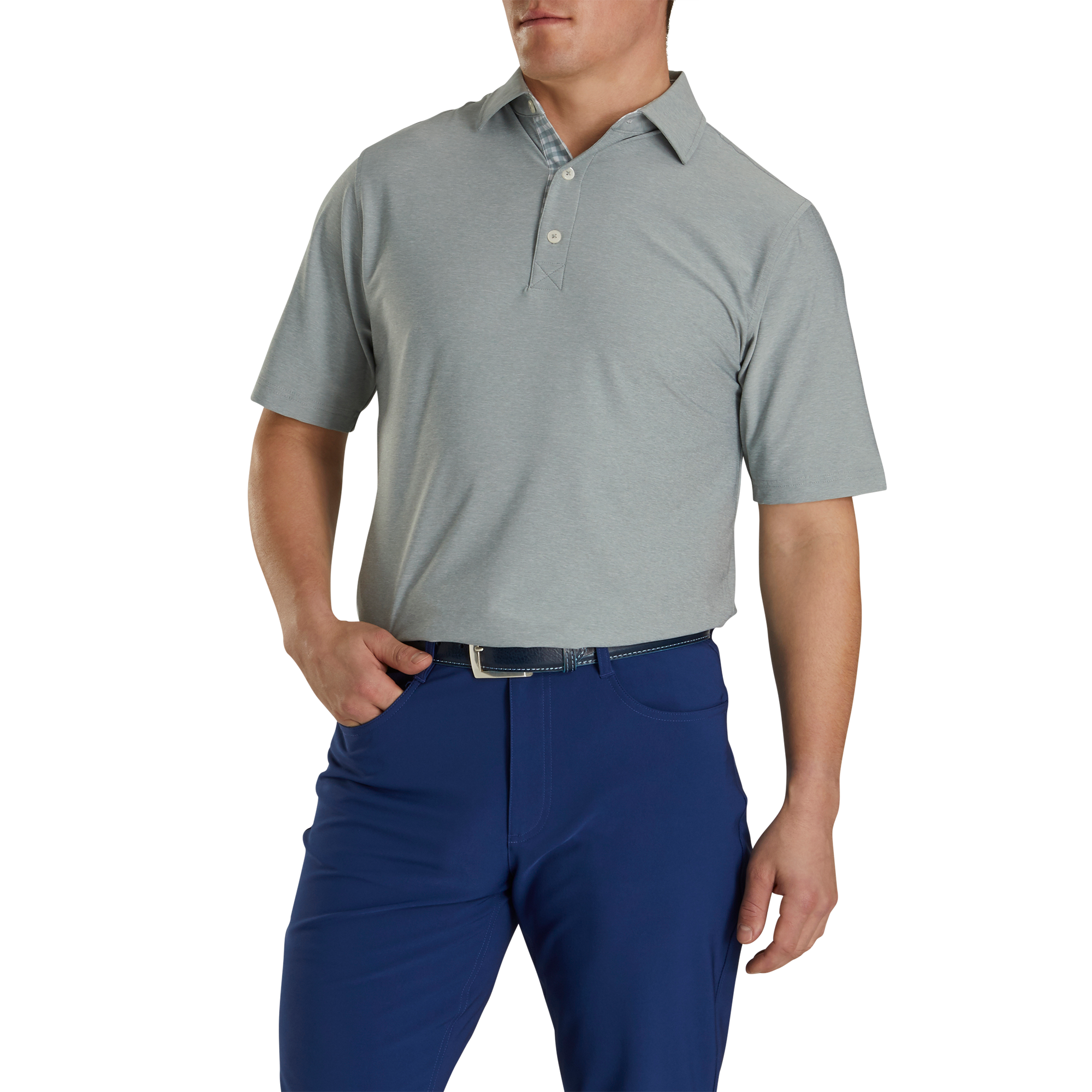 Athletic Fit Lisle Solid Gingham Trim Self Collar