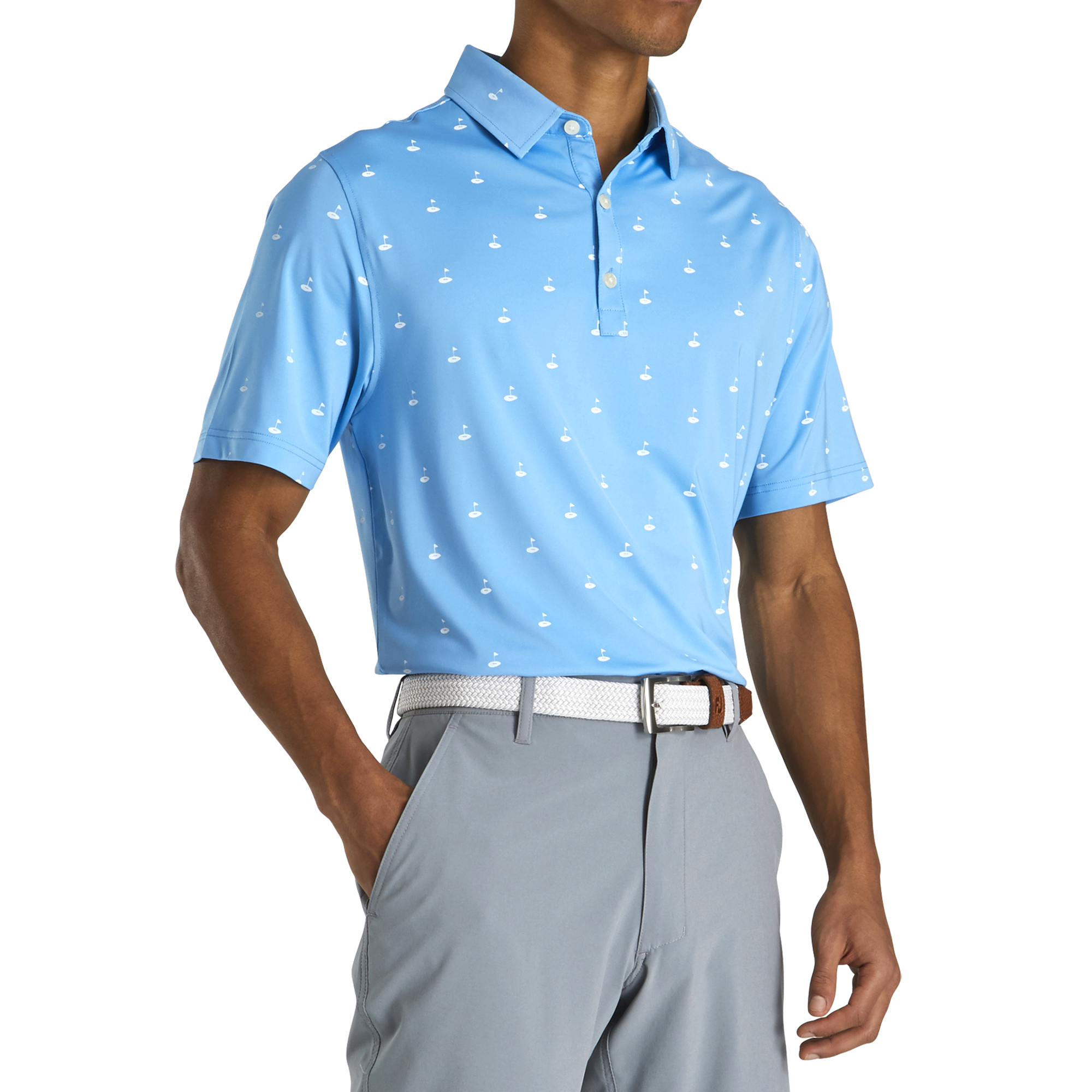 Athletic Fit Lisle Golf Print Self Collar