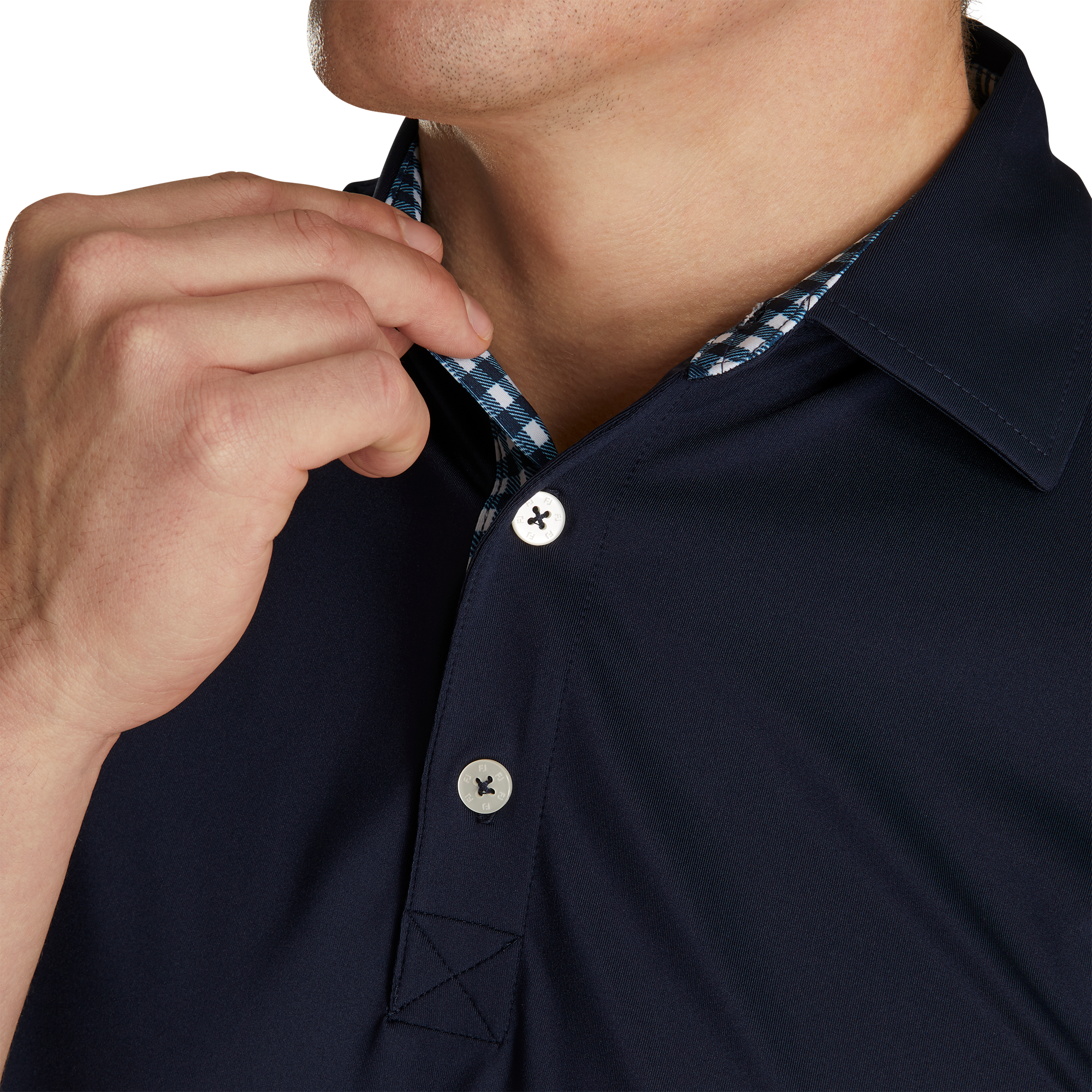 Athletic Fit Lisle Solid Gingham Trim Self Collar
