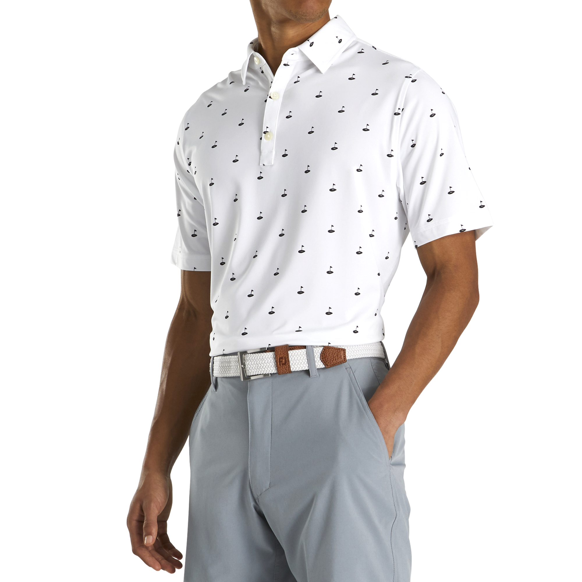 Athletic Fit Lisle Golf Print Self Collar