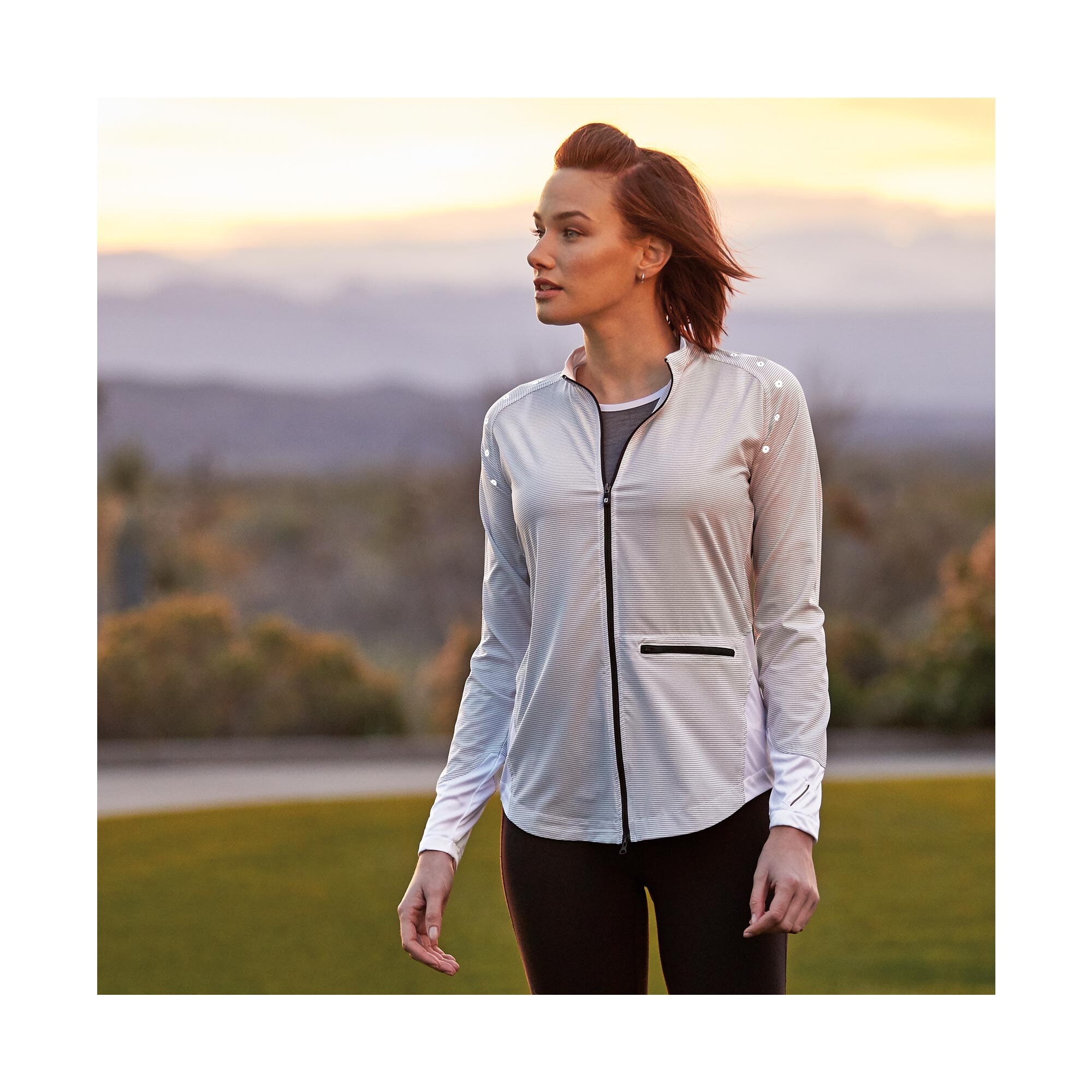 Full-Zip Woven + Knit Panels Women