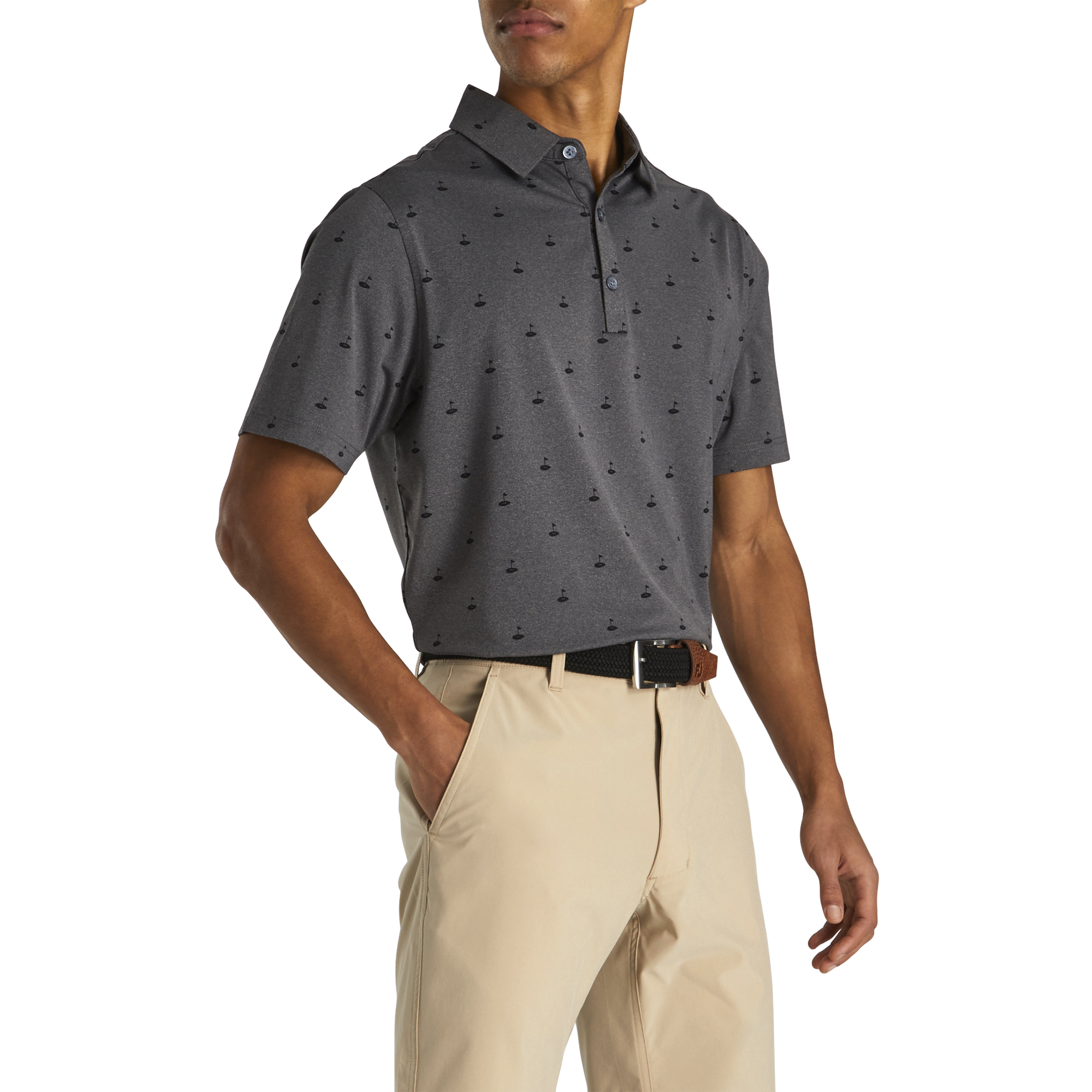 Athletic Fit Lisle Golf Print Self Collar