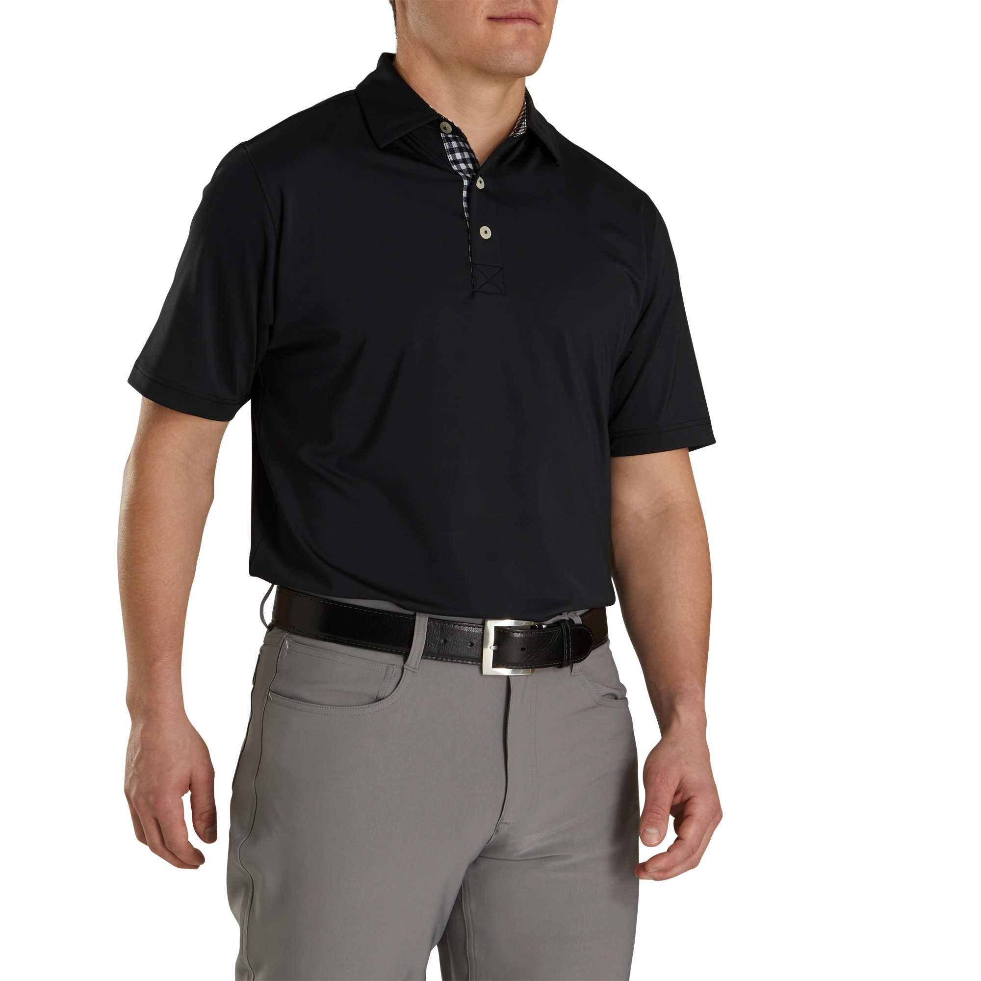 Athletic Fit Lisle Solid Gingham Trim Self Collar
