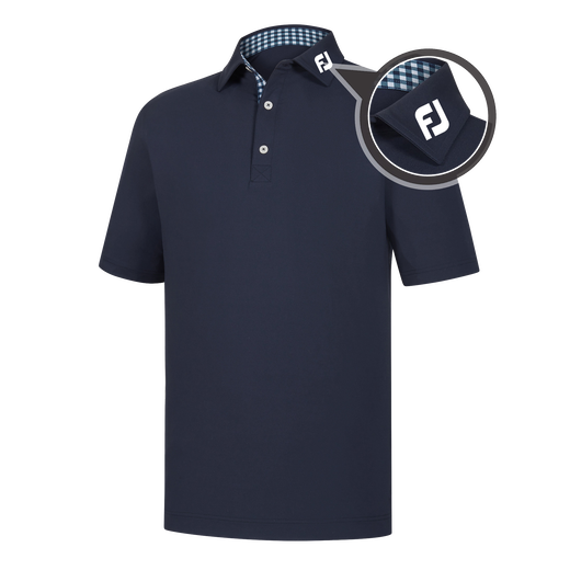Athletic Fit Lisle Solid Gingham Trim Self Collar - FJ Tour Logo
