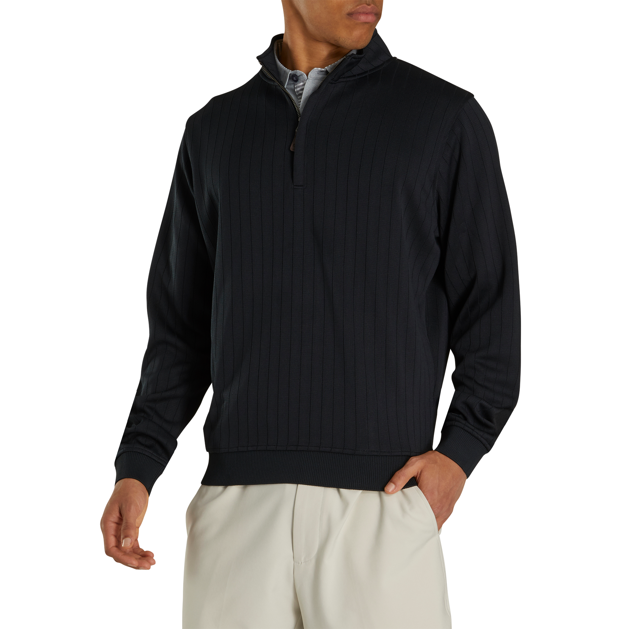 Drop Needle Half-Zip Gathered Waist