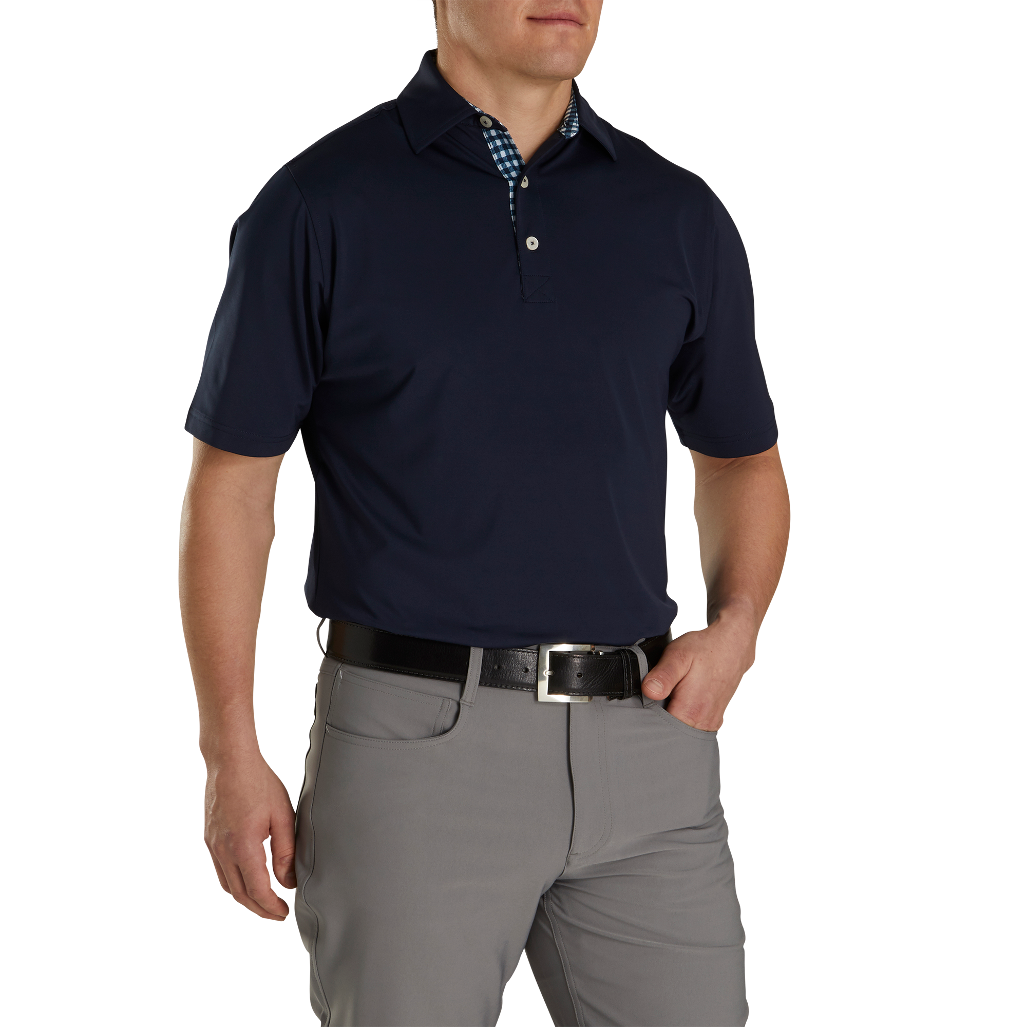 Athletic Fit Lisle Solid Gingham Trim Self Collar